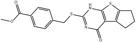 methyl 4-(((4-oxo-3,5,6,7-tetrahydro-4H-cyclopenta[4,5]thieno[2,3-d]pyrimidin-2-yl)thio)methyl)benzoate 结构式