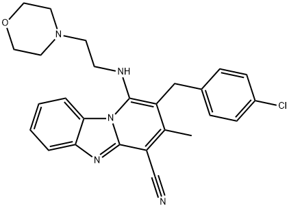 2-(4-chlorobenzyl)-3-methyl-1-((2-morpholinoethyl)amino)benzo[4,5]imidazo[1,2-a]pyridine-4-carbonitrile 结构式