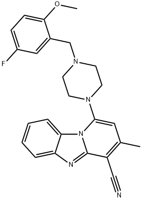 1-(4-(5-fluoro-2-methoxybenzyl)piperazin-1-yl)-3-methylbenzo[4,5]imidazo[1,2-a]pyridine-4-carbonitrile 结构式