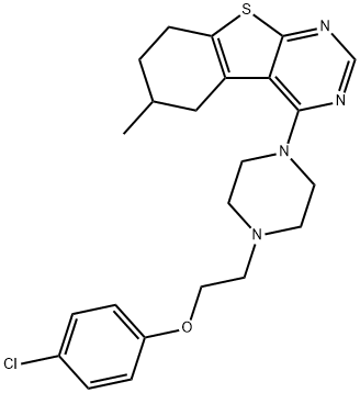 4-(4-(2-(4-chlorophenoxy)ethyl)piperazin-1-yl)-6-methyl-5,6,7,8-tetrahydrobenzo[4,5]thieno[2,3-d]pyrimidine 结构式