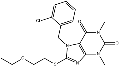 7-(2-chlorobenzyl)-8-((2-ethoxyethyl)thio)-1,3-dimethyl-3,7-dihydro-1H-purine-2,6-dione 结构式