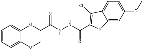 3-chloro-6-methoxy-N'-[(2-methoxyphenoxy)acetyl]-1-benzothiophene-2-carbohydrazide 结构式