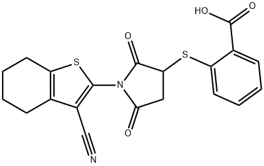 2-((1-(3-cyano-4,5,6,7-tetrahydrobenzo[b]thiophen-2-yl)-2,5-dioxopyrrolidin-3-yl)thio)benzoic acid 结构式