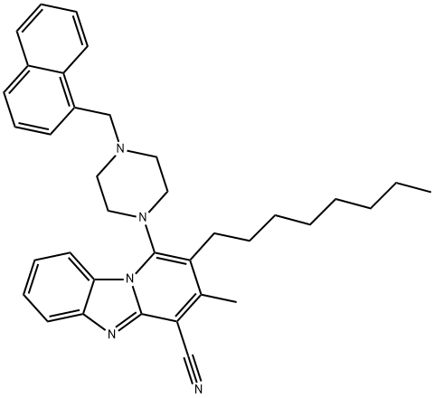 3-methyl-1-(4-(naphthalen-1-ylmethyl)piperazin-1-yl)-2-octylbenzo[4,5]imidazo[1,2-a]pyridine-4-carbonitrile 结构式