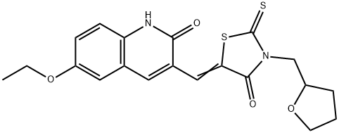 (Z)-5-((6-ethoxy-2-oxo-1,2-dihydroquinolin-3-yl)methylene)-3-((tetrahydrofuran-2-yl)methyl)-2-thioxothiazolidin-4-one 结构式