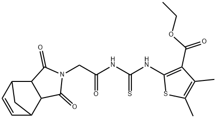 ethyl 2-(3-(2-(1,3-dioxo-1,3,3a,4,7,7a-hexahydro-2H-4,7-methanoisoindol-2-yl)acetyl)thioureido)-4,5-dimethylthiophene-3-carboxylate 结构式