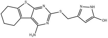 3-(((4-amino-5,6,7,8-tetrahydrobenzo[4,5]thieno[2,3-d]pyrimidin-2-yl)thio)methyl)-1H-pyrazol-5-ol 结构式