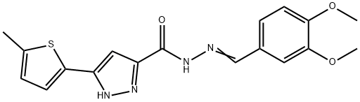 (E)-N-(3,4-dimethoxybenzylidene)-3-(5-methylthiophen-2-yl)-1H-pyrazole-5-carbohydrazide 结构式