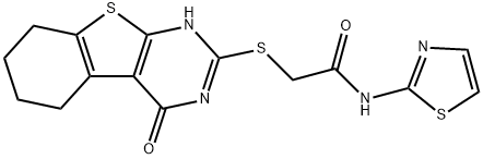 2-((4-oxo-3,4,5,6,7,8-hexahydrobenzo[4,5]thieno[2,3-d]pyrimidin-2-yl)thio)-N-(thiazol-2-yl)acetamide 结构式