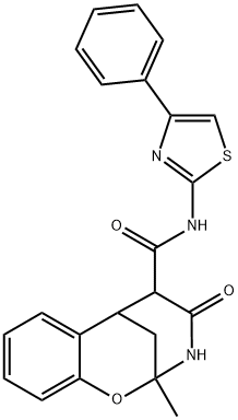 2-methyl-4-oxo-N-(4-phenylthiazol-2-yl)-3,4,5,6-tetrahydro-2H-2,6-methanobenzo[g][1,3]oxazocine-5-carboxamide 结构式