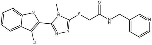 2-((5-(3-chlorobenzo[b]thiophen-2-yl)-4-methyl-4H-1,2,4-triazol-3-yl)thio)-N-(pyridin-3-ylmethyl)acetamide 结构式