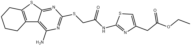 ethyl 2-(2-(2-((4-amino-5,6,7,8-tetrahydrobenzo[4,5]thieno[2,3-d]pyrimidin-2-yl)thio)acetamido)thiazol-4-yl)acetate 结构式