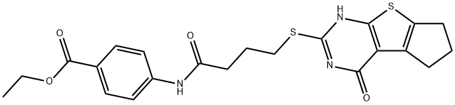 ethyl 4-(4-((4-oxo-3,5,6,7-tetrahydro-4H-cyclopenta[4,5]thieno[2,3-d]pyrimidin-2-yl)thio)butanamido)benzoate 结构式