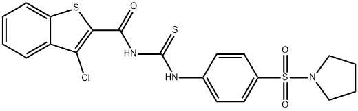 3-chloro-N-({[4-(1-pyrrolidinylsulfonyl)phenyl]amino}carbonothioyl)-1-benzothiophene-2-carboxamide 结构式