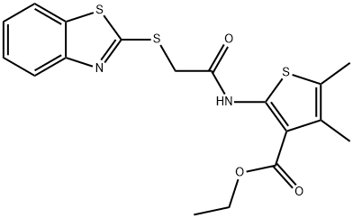 ethyl 2-(2-(benzo[d]thiazol-2-ylthio)acetamido)-4,5-dimethylthiophene-3-carboxylate 结构式