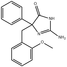 2-amino-5-[(2-methoxyphenyl)methyl]-5-phenyl-4,5-dihydro-1H-imidazol-4-one 结构式