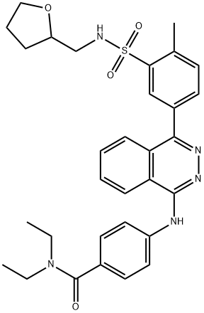 N,N-diethyl-4-[[4-[4-methyl-3-(oxolan-2-ylmethylsulfamoyl)phenyl]phthalazin-1-yl]amino]benzamide 结构式