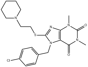 7-(4-chlorobenzyl)-1,3-dimethyl-8-((2-(piperidin-1-yl)ethyl)thio)-3,7-dihydro-1H-purine-2,6-dione 结构式