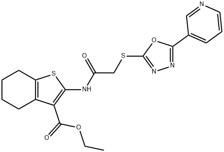 ethyl 2-(2-((5-(pyridin-3-yl)-1,3,4-oxadiazol-2-yl)thio)acetamido)-4,5,6,7-tetrahydrobenzo[b]thiophene-3-carboxylate 结构式