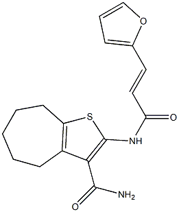 2-[[(E)-3-(furan-2-yl)prop-2-enoyl]amino]-5,6,7,8-tetrahydro-4H-cyclohepta[b]thiophene-3-carboxamide 结构式