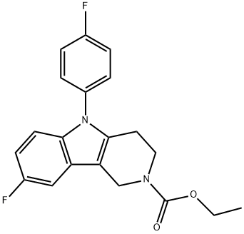 乙基 8-氟-5-(4-氟苯基)-3,4-二氢-1H-吡啶并[4,3-B]吲哚-2(5H)-甲酸基酯 结构式
