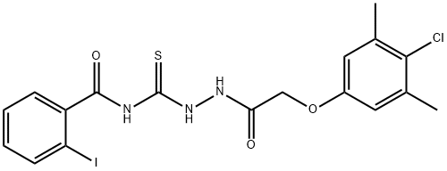 N-({2-[(4-chloro-3,5-dimethylphenoxy)acetyl]hydrazino}carbonothioyl)-2-iodobenzamide 结构式