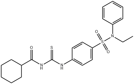 N-{[(4-{[ethyl(phenyl)amino]sulfonyl}phenyl)amino]carbonothioyl}cyclohexanecarboxamide 结构式