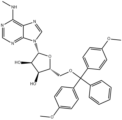 (2R,3S,4R,5R)-2-[[BIS(4-METHOXYPHENYL)-PHENYLMETHOXY]METHYL]-5-[6-(METHYLAMINO)PURIN-9-YL]OXOLANE-3,4-DIOL 结构式