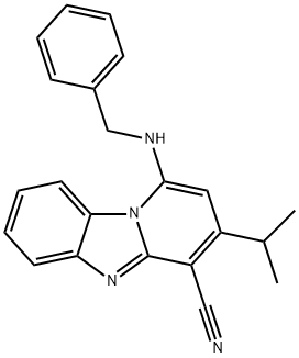 1-(benzylamino)-3-isopropylbenzo[4,5]imidazo[1,2-a]pyridine-4-carbonitrile 结构式