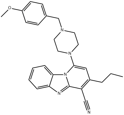 1-(4-(4-methoxybenzyl)piperazin-1-yl)-3-propylbenzo[4,5]imidazo[1,2-a]pyridine-4-carbonitrile 结构式