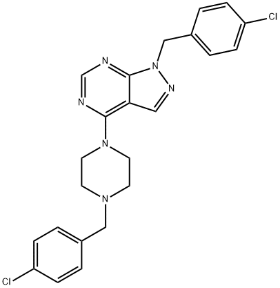 1-(4-chlorobenzyl)-4-(4-(4-chlorobenzyl)piperazin-1-yl)-1H-pyrazolo[3,4-d]pyrimidine 结构式