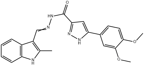 (E)-3-(3,4-dimethoxyphenyl)-N-((2-methyl-1H-indol-3-yl)methylene)-1H-pyrazole-5-carbohydrazide 结构式