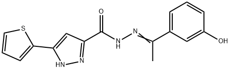 (E)-N-(1-(3-hydroxyphenyl)ethylidene)-3-(thiophen-2-yl)-1H-pyrazole-5-carbohydrazide 结构式