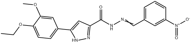 (E)-3-(4-ethoxy-3-methoxyphenyl)-N-(3-nitrobenzylidene)-1H-pyrazole-5-carbohydrazide 结构式