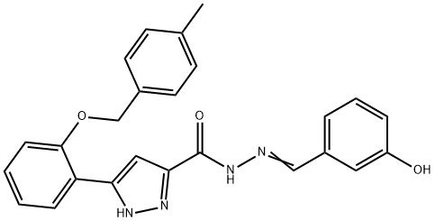 (E)-N-(3-hydroxybenzylidene)-3-(2-((4-methylbenzyl)oxy)phenyl)-1H-pyrazole-5-carbohydrazide 结构式