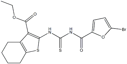 ethyl 2-({[(5-bromo-2-furoyl)amino]carbonothioyl}amino)-4,5,6,7-tetrahydro-1-benzothiophene-3-carboxylate 结构式