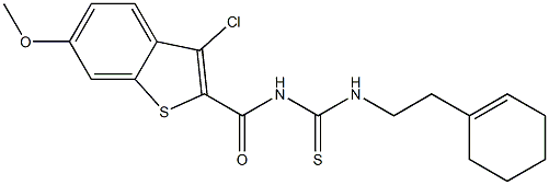 3-chloro-N-({[2-(1-cyclohexen-1-yl)ethyl]amino}carbonothioyl)-6-methoxy-1-benzothiophene-2-carboxamide 结构式