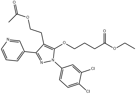 Ethyl 4-(4-(2-acetoxyethyl)-1-(3,4-dichlorophenyl)-3-(pyridin-3-yl)-1H-pyrazol-5- yloxy) butanoate 结构式