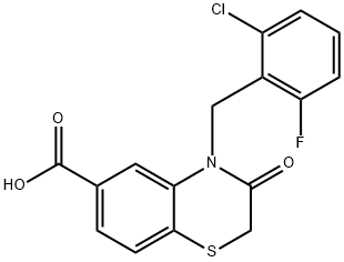 4-(2-chloro-6-fluorobenzyl)-3-oxo-3,4-dihydro-2H-benzo[b][1,4]thiazine-6-carboxylic acid 结构式