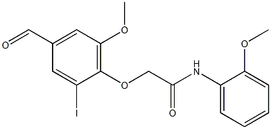 2-(4-甲酰基-2-碘-6-甲氧基苯氧基)-N-(2-甲氧基苯基)乙酰胺 结构式