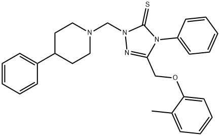 5-[(2-methylphenoxy)methyl]-4-phenyl-2-[(4-phenylpiperidin-1-yl)methyl]-2,4-dihydro-3H-1,2,4-triazole-3-thione 结构式