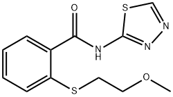 2-[(2-methoxyethyl)sulfanyl]-N-(1,3,4-thiadiazol-2-yl)benzamide 结构式