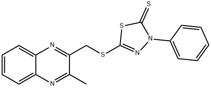 5-{[(3-methylquinoxalin-2-yl)methyl]sulfanyl}-3-phenyl-1,3,4-thiadiazole-2(3H)-thione 结构式