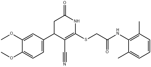 2-((3-cyano-4-(3,4-dimethoxyphenyl)-6-oxo-1,4,5,6-tetrahydropyridin-2-yl)thio)-N-(2,6-dimethylphenyl)acetamide 结构式