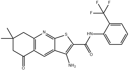 3-amino-7,7-dimethyl-5-oxo-N-(2-(trifluoromethyl)phenyl)-5,6,7,8-tetrahydrothieno[2,3-b]quinoline-2-carboxamide 结构式