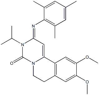 4H-Pyrimido[6,1-a]isoquinolin-4-one,2,3,6,7-tetrahydro-9,10-dimethoxy-3-(1-methylethyl)-2-[(2,4,6-trimethylphenyl)imino]- 结构式