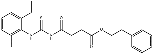 2-phenylethyl 4-({[(2-ethyl-6-methylphenyl)amino]carbonothioyl}amino)-4-oxobutanoate 结构式