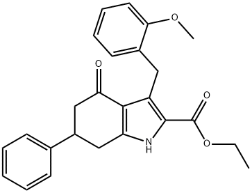 ethyl 3-(2-methoxybenzyl)-4-oxo-6-phenyl-4,5,6,7-tetrahydro-1H-indole-2-carboxylate 结构式