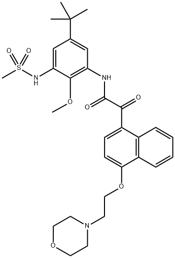 N-{2-Methoxy-5-(2-methyl-2-propanyl)-3-[(methylsulfonyl)amino]phenyl}-2-{4-[2-(4-morpholinyl)ethoxy]-1-naphthyl}-2-oxoacetamide 结构式