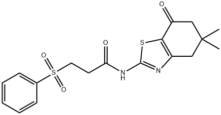 3-(benzenesulfonyl)-N-(5,5-dimethyl-7-oxo-4,6-dihydro-1,3-benzothiazol-2-yl)propanamide 结构式